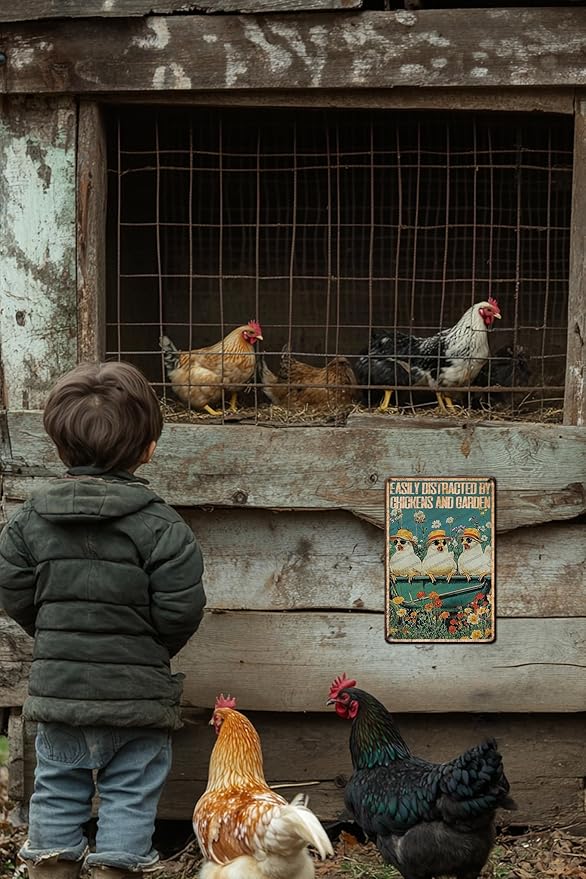 Vintage Hen Signs Easily Distracted By Chickens And Garden Metal Sign For Garden Home Bar Office Wall Art 12x8 Inch