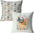 Rustic Floral Chicken Pillow Covers 18x18, Chicken Lover Lady Mom Gifts, Cottagecore Flower Farmhouse Hen Decorative Throw Pillow Covers for Home Bedroom Living Room, Set of 2,Color-2