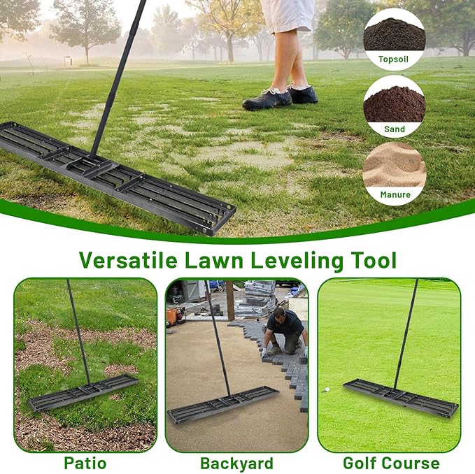 Lawn Leveling Rake 51"x10",Lawn Leveling Tool with 68" Long Adjustable Stainless Steel Handle for Leveling Soil,Grass,Sand or Dirt,Heavy Duty Lawn Leveler for Backyard,Garden,Golf Course,Farm,Pasture