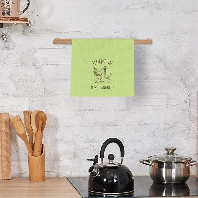 Funny Chicken Green Kitchen Dish Towels 16x24 Inch, Crazy Chicken Gifts for Chicken Mom, Fluent in Fowl Language Decorative Hand Towels Tea Towels for Farmhouse Home