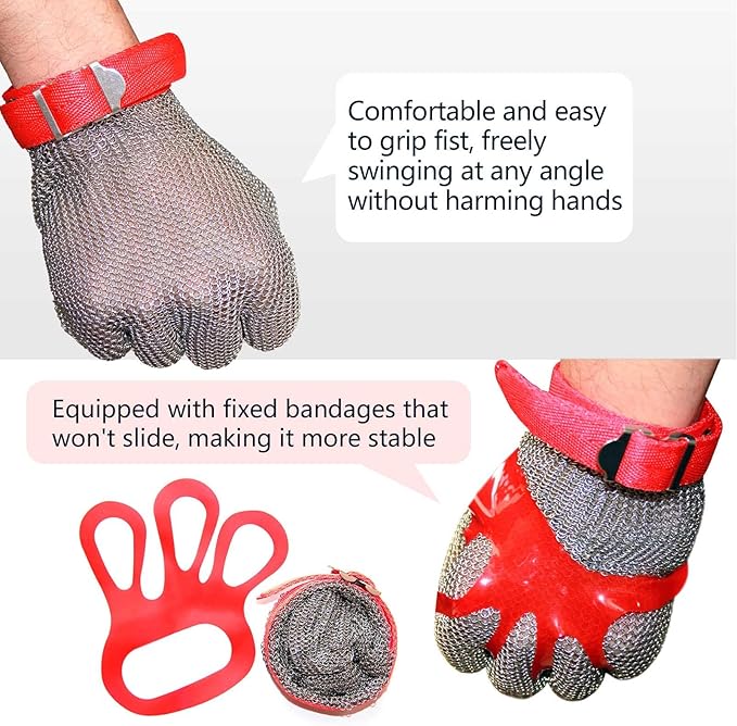 A9 Chainmail Glove, Cut Resistant Stainless Steel Butcher Glove for Cutting Meat & Fish Filleting