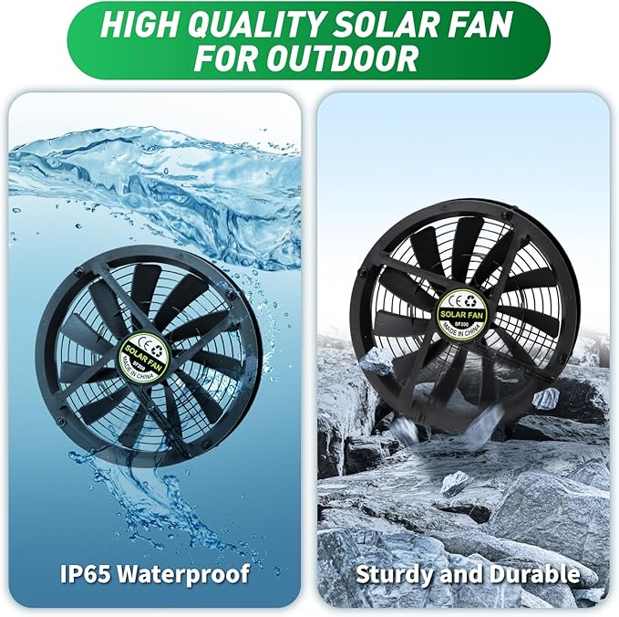 Solar Exhaust Fan with Battery, 40W 10" Solar Powered Fans for Greenhouse with 60Wh Battery Run Day & Night, Solar Vent Fan for Shed Chicken Coop Dog House Outside, Waterproof & Low Noise