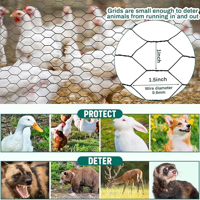 48 in x 200 ft Chicken Wire Fencing Metal Floral Chicken Wire Mesh for Crafts Poultry Garden, 1 Inch Hexagonal Galvanized Hardware Cloth Netting for Poultry Coop Barrier Rabbit Cage (Black)
