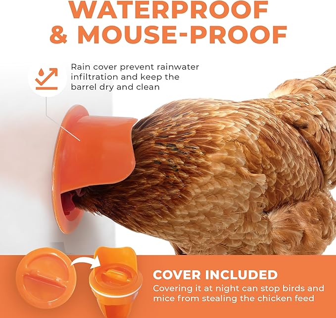 Durable Chicken Feeder Rain Proof Poultry Feeder Port Gravity Feed Kit for Buckets, Barrels, Bins, Troughs, Easy Clean - 6 Pack with Hole Saw for Easy Installation