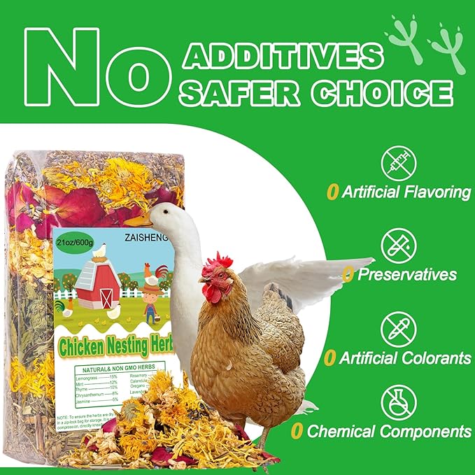 21 oz Chicken Nesting Herbs – 10 Natural Dried Blend, Lavender Rose Mint Mix, Helps Reduce Odors and Freshen Coop Naturally, Relaxing & Calming Herbs for Happy Hens