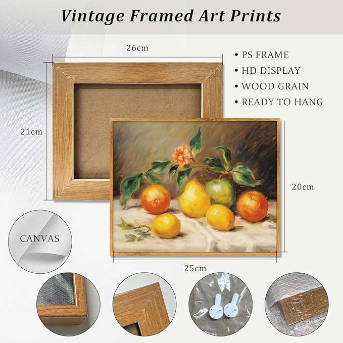Vintage Fruit Still Life Prints Pear Orange Wall Art Rustic Fruit Prints Still Life Artwork Modern Farmhouse Wall Art Lemons Orange Poster Vintage Lemon Picture Retro Kitchen Framed Paintings 8x10in