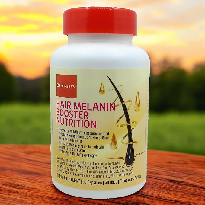 REGENSIFY Hair Melanin Booster Nutrition [Anti Grey Hair Supplement for Men & Women | Melatine®, Catalase, PABA, L-Tyrosine, He Shou Wu, Chlorella Extract, CoQ10, Folic Acid, Pantothenic Acid]