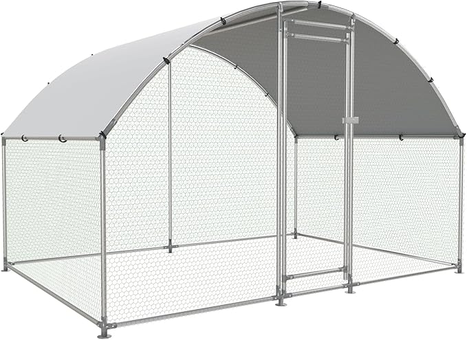 Large Metal Chicken Coop with Run, Walk-in Dome Roof Poultry Cage with Waterproof & Anti-UV Cover for Yard for Ducks & Rabbits