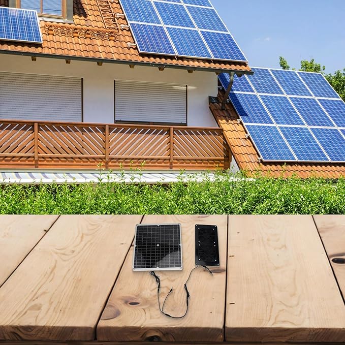 30W Solar Exhaust Fan With Dual Fans For RV Greenhouse Chicken Coop Pet House,3000 RPM IP65 Waterproof Solar Panel Ventilation System(Fan)
