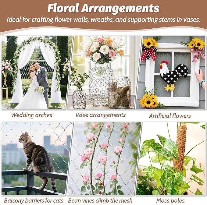 Floral Chicken Wire for Craft, 15.7 Inch x 10 FT Lightweight Galvanized Hexagonal Chicken Wire Netting, Silver Chicken Wire Fence for Garden Poultry Chicken Wire Mesh with Gloves, Wire Ties, Plier