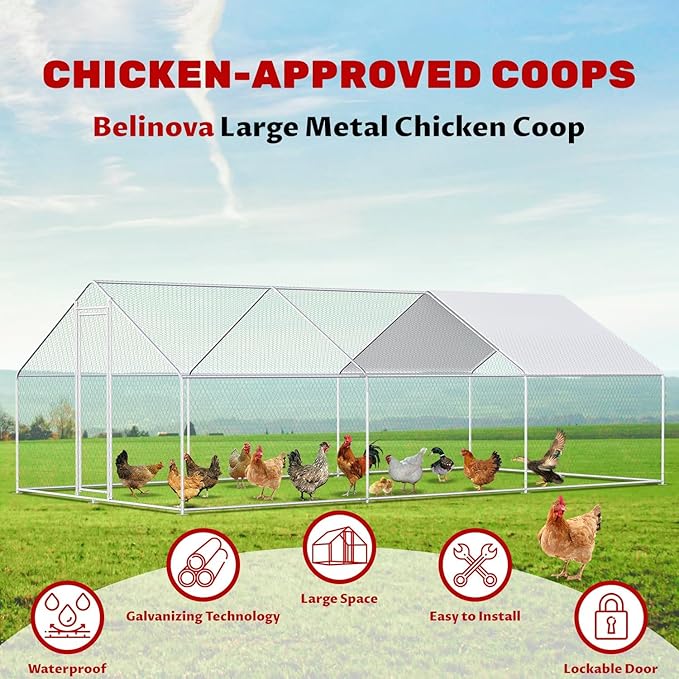 Large Metal Chicken Coop Walk-in Poultry Cage Chicken Run Pen Rabbit Duck House with Waterproof and Anti-UV Cover for Outdoor Farm Use