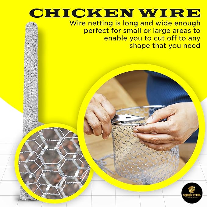 Chicken Wire 60 in x 50 FT x 1” Mesh x 20GA | Poultry Wire Netting | Hot Dipped Galvanised | Hexagonal Galvanized Mesh for Chicken Coop, Rabbit Cage, Fence Barrier