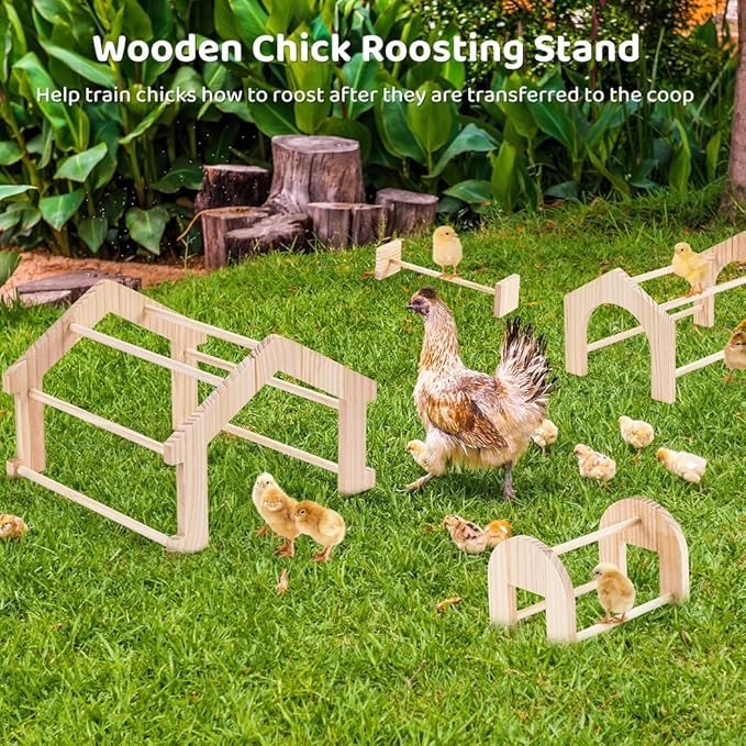 Chicken Roosting Bars, Wooden Chick Stand Training Perches, Wood Toys for Chick Jungle Gym Perch Entertainment, Brooder & Coop 4 Pcs