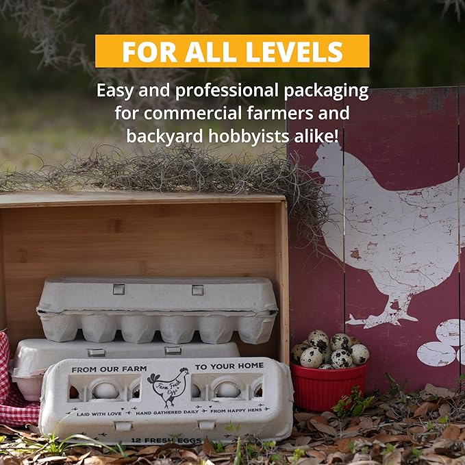 Stromberg's Decorative Print Large Egg Cartons, Eco-Friendly, Perfect for Farmer's Markets, Advertise Fresh, Handgathered Eggs from Happy Hens, 250 Pack