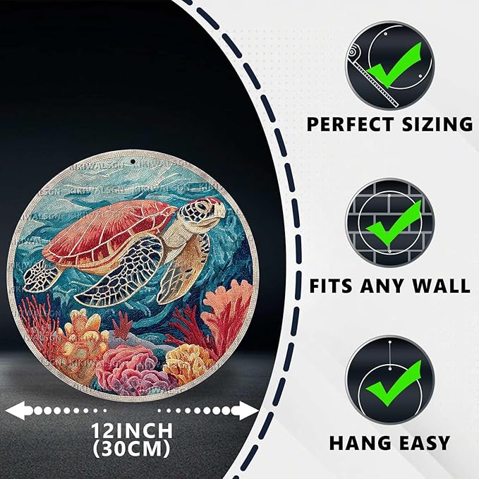 Vintage Sea turtles Round Metal Sign Retro Beach Tin Sign Nostalgic Wall Decor Decorations for Home Bedroom Living Room Cafe Bar Toilet Bathroom 12 * 12 In