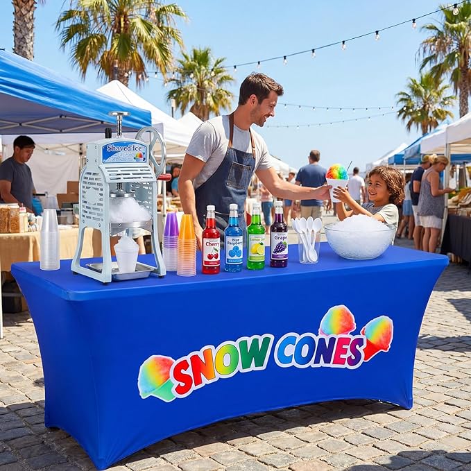 Oudain 6ft Snow Cones Stand Tablecloth Stretch Spandex Table Cover Snow Cones Stand Supplies for Standard Folding Tables Summer Party Table Cloths Universal Rectangular Fitted Protector