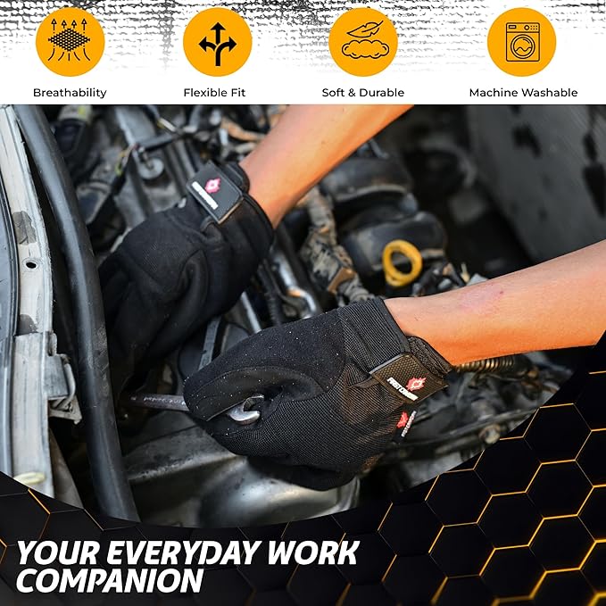 1 Pair Heavy Duty Mechanic Work Gloves for Men & Women – Synthetic Leather Safety Gloves, Puncture Resistant, Durable Utility Gloves for Automotive, Construction, Yard Work & Landscaping (XL)