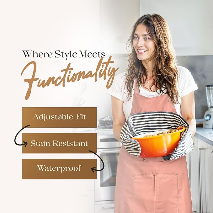 Waterproof Apron for Adults – Adjustable Fit with Deep Pockets, Stylish Cooking & Baking Apron for Women & Men