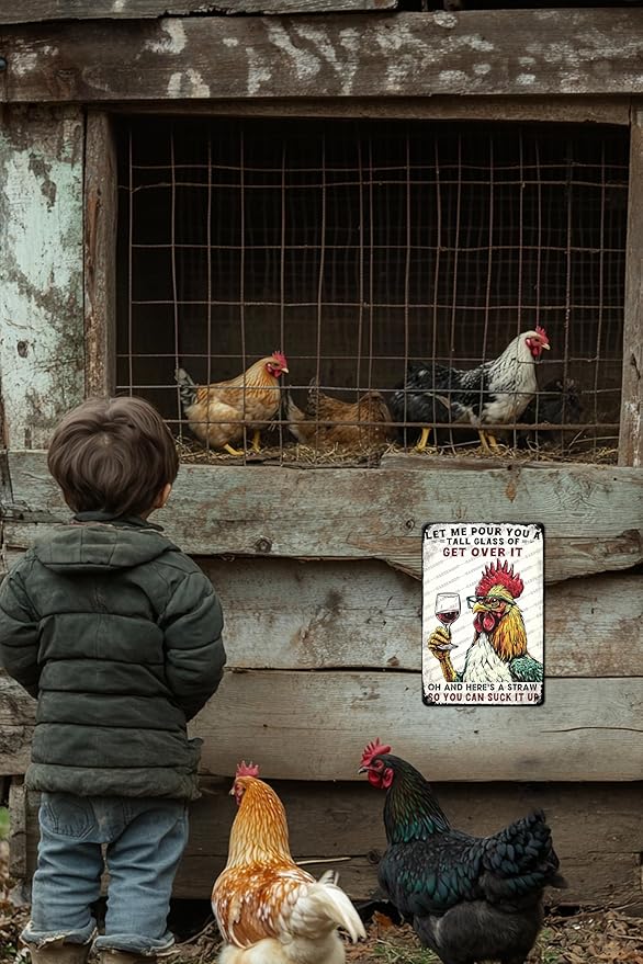 Chicken Sign Metal Tin Sign Funny Chicken Coop Wall Decor Let Me Pour You A Tall Glass Of Get Over It Chicken Decor Sign For Home Cafe Bar Cave Farm Wall Art Decor 12x8 Inch