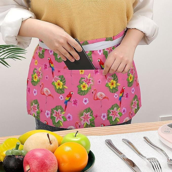 Server Apron with 3 Pockets Waist Waiter Waitress Half Apron Short Aprons