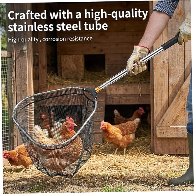 Chicken Net Catcher, Chicken Catching Net, Telescopic Catcher with Stainless Steel Tube Extension, Poultry Hook for Birds, Dogs, and Small Animals