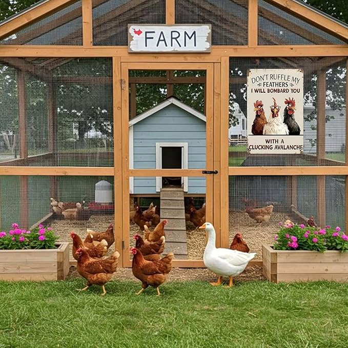 Antique Finish Chicken Coop Metal Sign, Weather-Resistant Tin Sign for Outdoor Garden Decor, Funny Farm Animal Sign, 8x12 Inch Farmhouse Patio Ornament