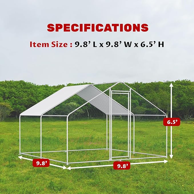 Large Metal Chicken Coop Walk-in Poultry Cage Chicken Run Pen Rabbit Duck House with Waterproof and Anti-UV Cover for Outdoor Farm Use