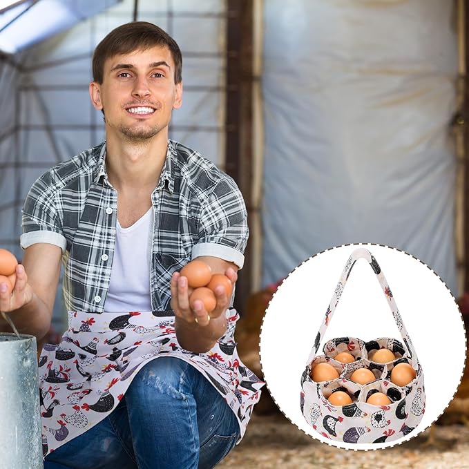 2 Pcs Egg Collecting Apron Chicken Egg Gathering Basket with 7 Pouches Holding Apron with 15 Pockets