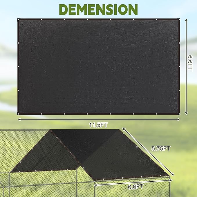 VitalCozy 2 Pcs Chicken Coop Cover 90% Shade Cloth 11.5 x 6.6 ft Mesh Tarp Black Chicken Run Cages Cover with 20 Pcs Ball Bungees Cord Sunproof Net for Outdoor Garden Patio Plant Greenhouse