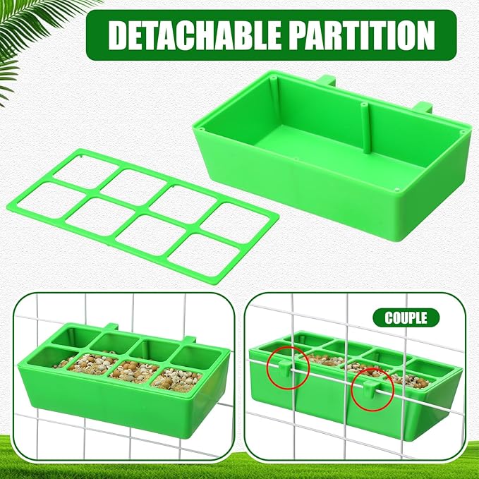 Honeydak 8 Pack No Mess Quail Feeder Trough Removable 8 Slots Hanging Chicken Feeder Bowl Water Trough Food Dispenser Tool for Pigeon Chicks Quail Parrots Duck Bird Poultry Animal