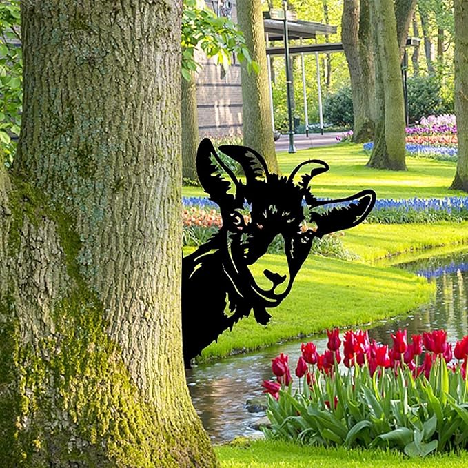 Farm Peeping Sheep Metal Art Outdoor Decor Garden Fence Decoration, Farmhouse Backyard Hang Artwork Wall Decor, Outdoor Yard Patio Lawn Statue Gift for Loved Dad Grandpa (Sheep)