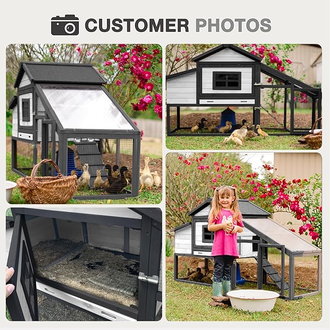 Chicken Coop Expandable Chicken House for Outdoor with Wheels Nesting Box, Leakproof Pull-on Tray, and UV-Resistant Roof Panel - White