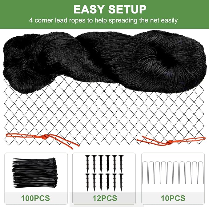 Bird Netting - 50'x100' Heavy Duty Nylon Net with 2' Mesh for Garden Protection, Chicken Coop, Orchard