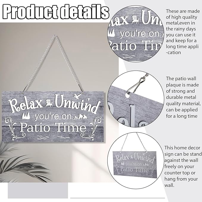 Hotop Patio Decor Patio Sign Decorations Outdoor Metal Porch Wall Decor Rustic Farmhouse Wall Art for Backyard Porch Balcony Gazebo Accessories(10 x 5",Gray)