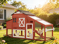 Aivituvin Chicken Coop Mobile Chicken House on Wheels, Rabbit Hutch Bunny Cage Expandable Wooden Poultry Cage with Large Nesting Box Leakproof Pull-Out Tray,UV-Resistant Roof (Red, AIR32)