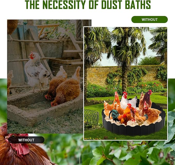 Chicken Dust Bath Tub 36'' Dia x 5.5'' H Bottomless Design Round Adjustable Chicken Coop Cleaner Container Dust Bath for Farms, Lawn, Yard and Ducks, Quails