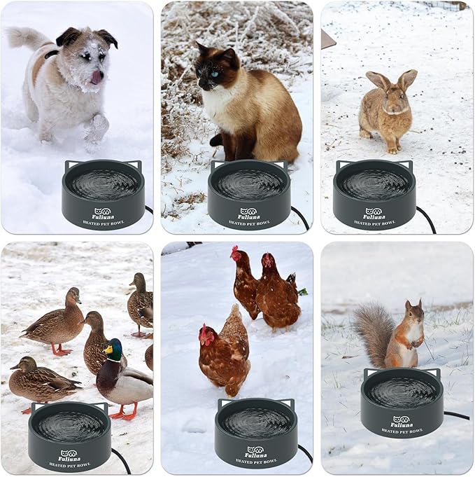 3.2L Large Heated Water Bowl, Outside Heated Dog Dish with Chew Resistant Power Cord, Thermal Bowls Provide Drinkable Water in Winter, Anti-Slip Pet Bowls for Dog Cat Rabbit Chicken Duck Grey