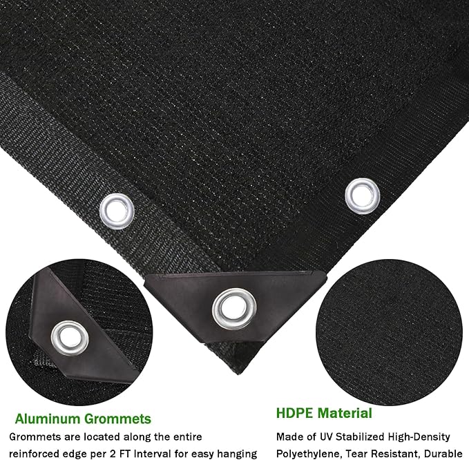 90% Heavy Duty Shade Mesh Tarp Shade Cloth Taped Edge with Grommets - for Outdoor Plant Cover,Patio,Tomatoes Barn Kennel,Greenhouse (Black, 20 ft X 50 ft)