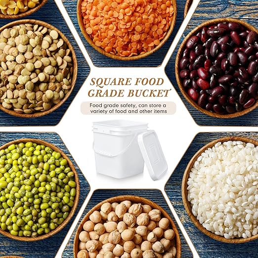 Mumufy 8 Pcs 3.5 Gallon Square Food Grade Bucket with Lid Square Bucket Pail Plastic Handles for Long Term Food Storage, Camping, Fishing, Home Organization Easy Stack and Store (White)