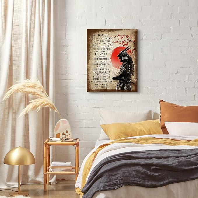 Japanese Wall Art Samurai Pictures Wall Decor Japanese Art Canvas Painting Bushido Motivational Asian Poster Artwork Modern Home Decor Framed for Bedroom Living Room Office 16"X20"
