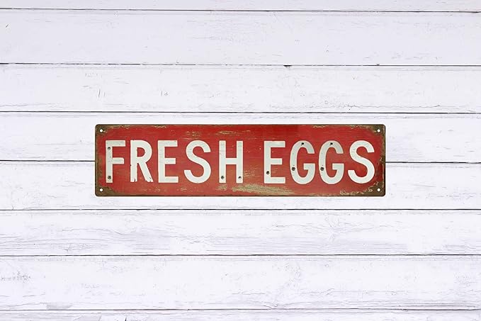 Retro Fresh Eggs Vintage Metal Tin Sign 4x16 in Chicken Farmhouse Wall Decor Rustic Red & Distressed Design Perfect for Kitchen Porch or Bedroom Unique Holiday Gift