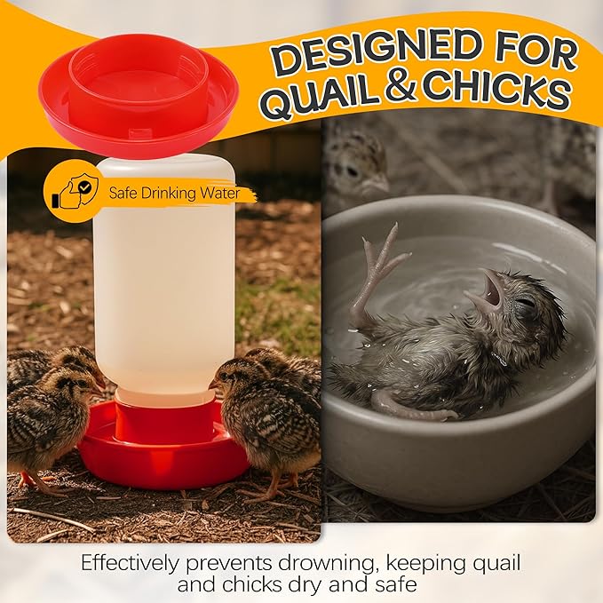 Enhon 2 Sizes Quail Waterer Base, Quail & Chick No Drown Water Base, Safety Waterer and Feeder, Compatible With 2.5inch Outer Diameter and Threaded Neck Bottle for Brooding Chicks（Bottle not included）