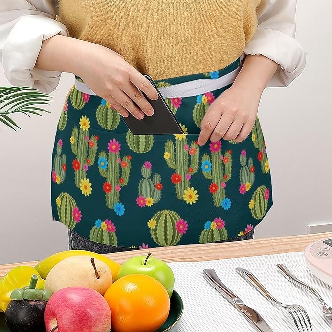 Server Apron with 3 Pockets Waist Waiter Waitress Half Apron Short Aprons