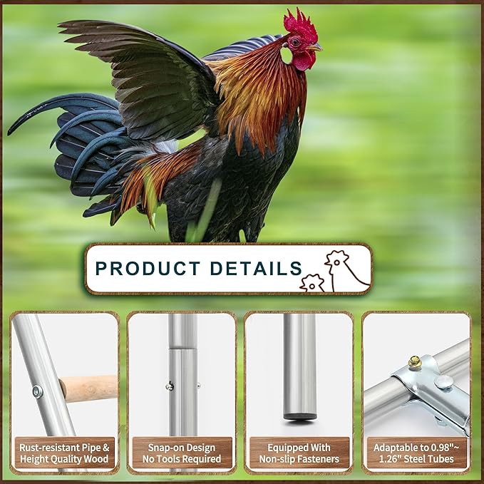 Chicken Roosting Ladder, 55" L x 40" W, 4-Level A-Frame Perch with Metal Frame, Multiple Wood Bars for Poultry Coop