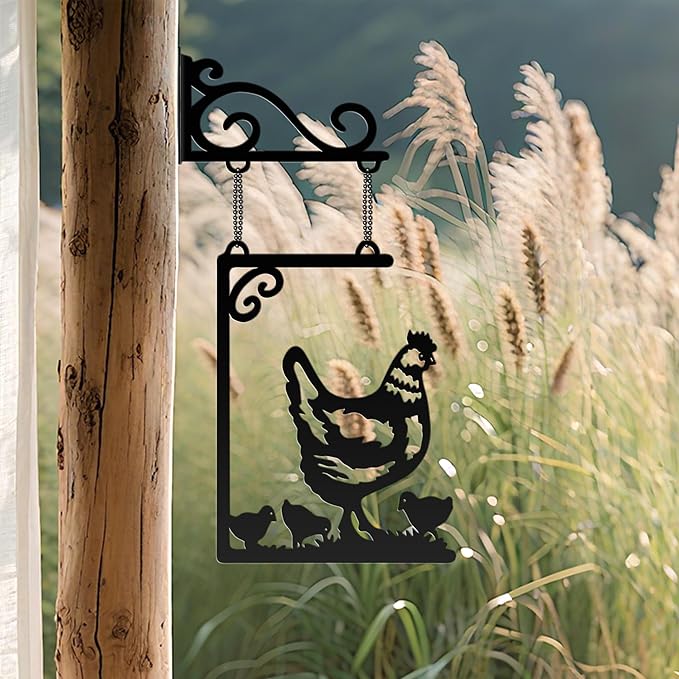 YATEASLU Chicken Decor for Kitchen Wall - Metal Hen and Chicks Hanging Art, Rustproof Outdoor/Indoor Wall Hanging Decor for Farmhouse, Garden, Porch,Chicken Decorations Gifts