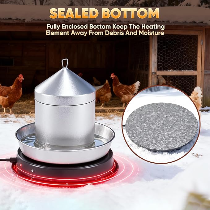 Chicken Water Heater for Winter, 110 Watt Chicken Drinker Heated Base 11 in Chicken Waterer Heater with Thermostat