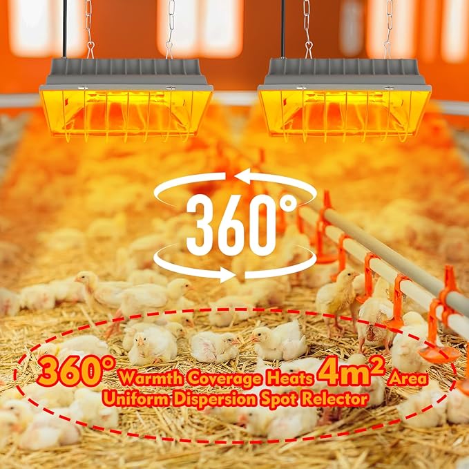 250W Brooder Heater for Chicks,Chicken Coop Brooder Heating Lamp Warmer 2 Pack with 2Pcs Infrared Heat Bulbs,2 Adjustable Temp(250W/175w) & Hight for Poultry Coop and Small Pets