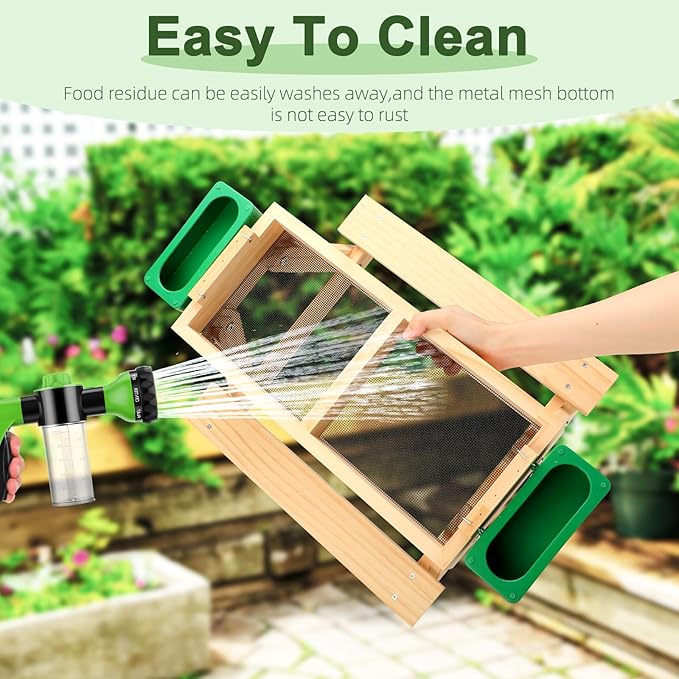Chicken Picnic Table, Wooden Chicken Feeder No Waste Handmade Carbonized, Large DIY Picnic Table and 2 Water Feeder Kit, Mesh Bottom Keeps Food Fresh and Dry for Wild Birds, Ducks, Squirrels