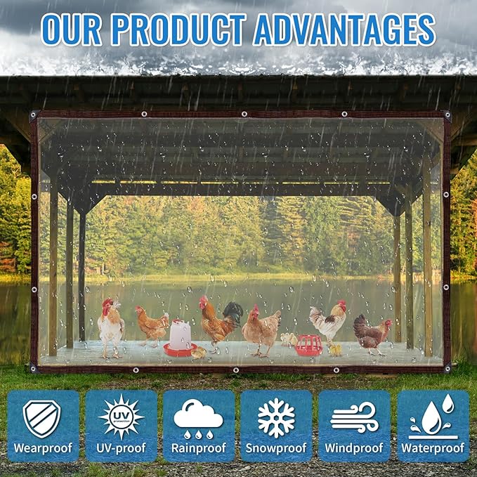 Clear Tarp, 4×6FT Plastic Tarps Heavy Duty Waterproof with Grommets, Rain Cover for Patio, Porch, Greenhouse, Garden, Chicken Coop Outside