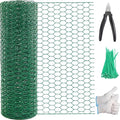 Chicken Wire 15.7in x 118in with a Pair of Gloves，1 Wire Cutter，50 Pcs Cable Zip Ties, Floral Chicken Wire Mesh 0.8in Hexagonal Galvanized PVC Coated Garden Netting Fence for Craft Poultry Garden